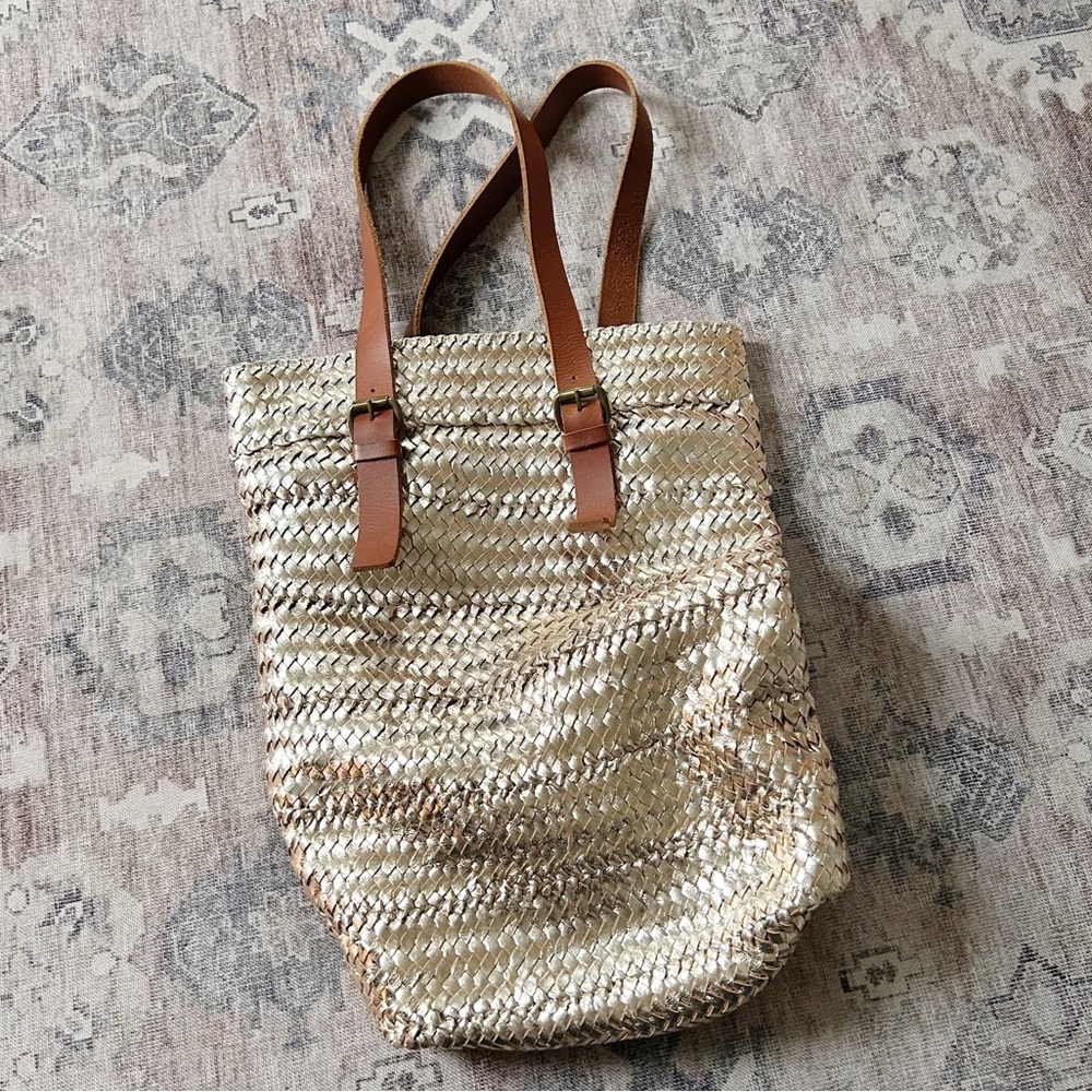 Mo & Co Gold Leather Woven Purse